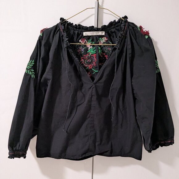 Zara Boho Cropped Embroidered Peasant Top - Picture 4 of 12
